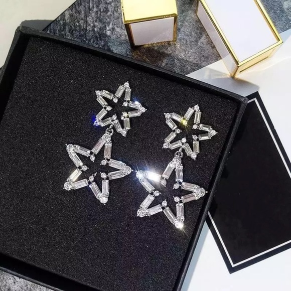 Royal Bohemia Silver Star Drop Big Hoops Earrings - Picture 7 of 10